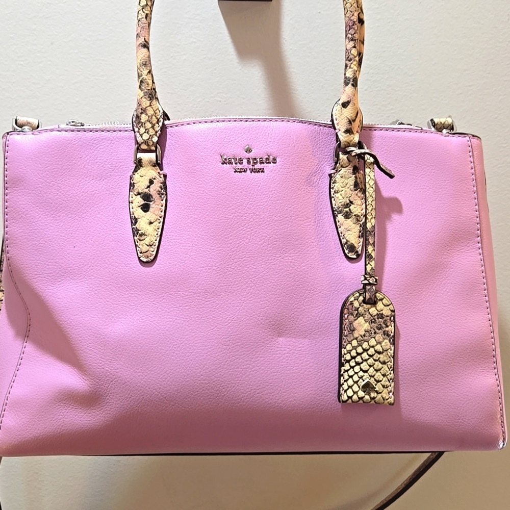 Kate Spade Lavender Tote Bag With Snake Print Handles